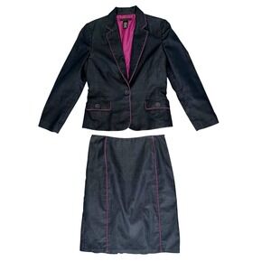 Vtg Womens Blazer Skirt Suit Sz 8 Dark Blue Hot Pink Office 90s Office‎ Career